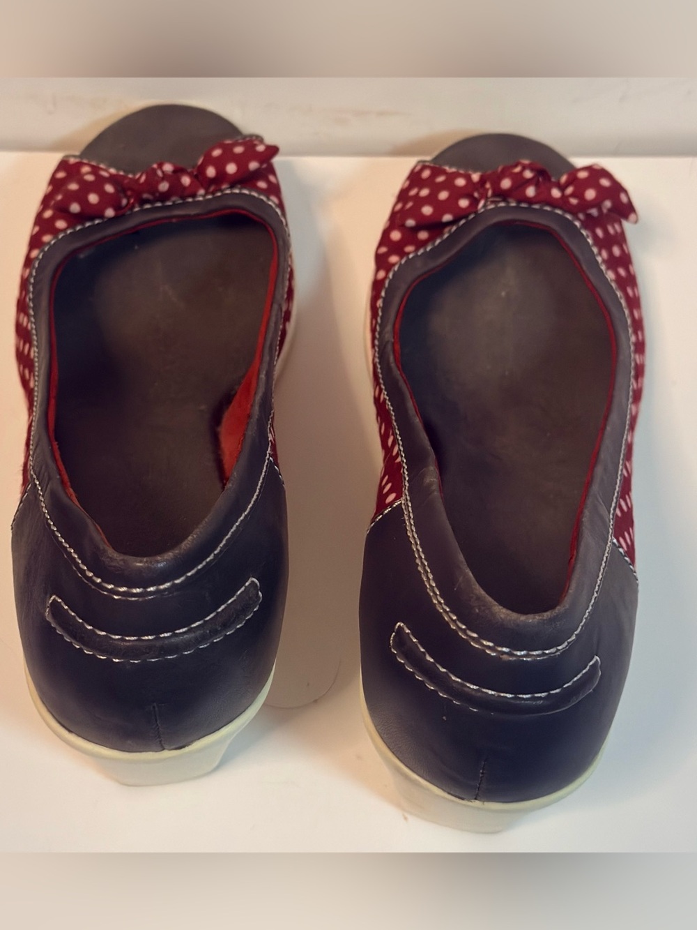 BC Footwear Red Polka Dot Peep-Toe Wedges 8.5 - Picture 3 of 5